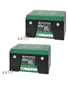 Saftkiste Litiumbatteri, batteripolerna framtill